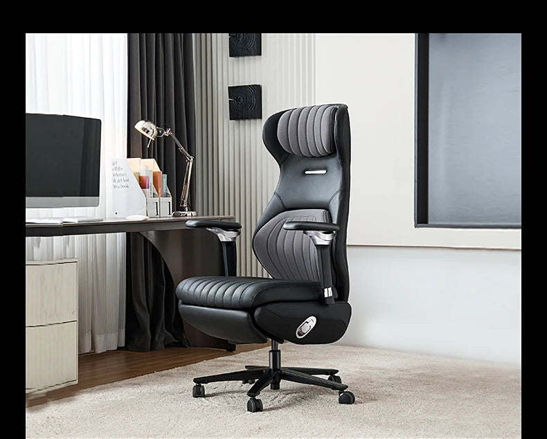 Leather Solid Ergonomic Gaming Chair — Black | KIMLUD