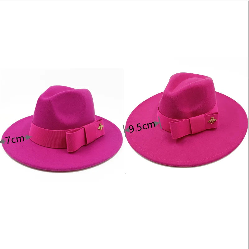 Low price wholesale Fedora hats Winter jazz monochrome bow elastic band men and women red jazz hats Fedora hats sombrero hombre - KIMLUD