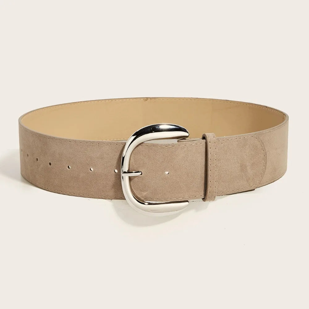 Suede Leather Wide Belt Pin Buckle — Black | KIMLUD