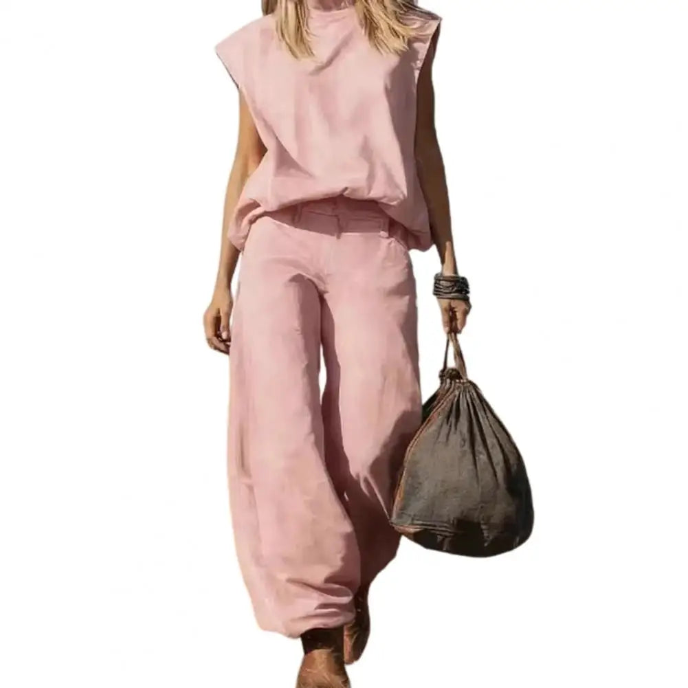 Denim Wide-Leg Two-Piece Set Vest and Trousers — Blue | KIMLUD