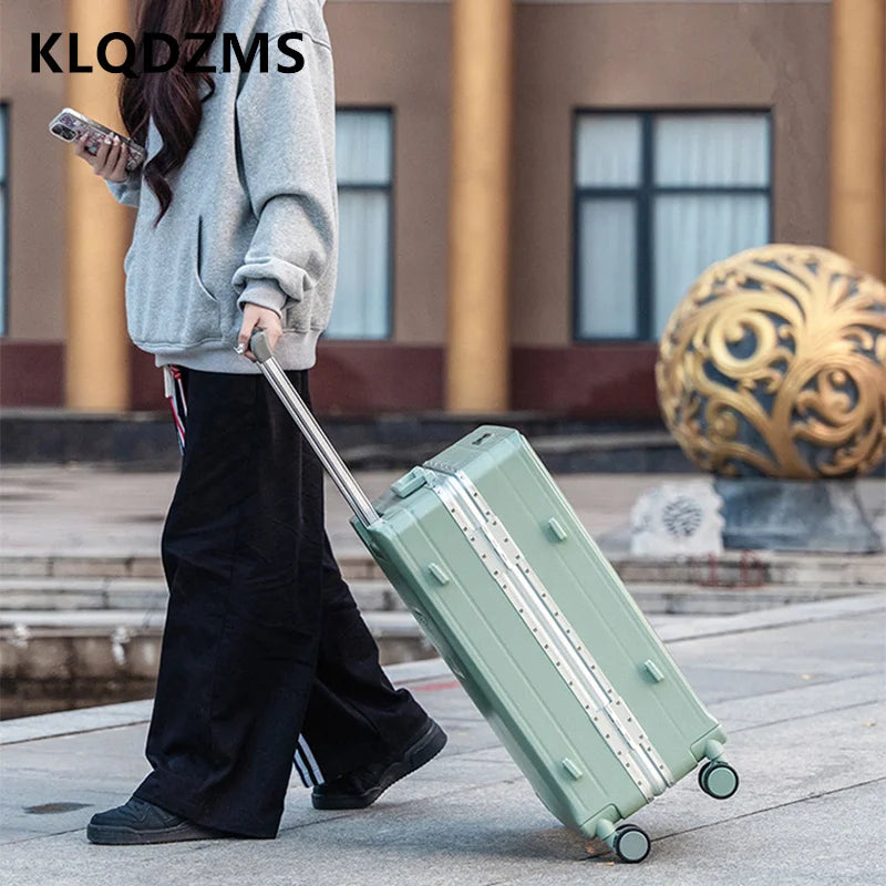 KLQDZMS Cabin Suitcase Travel Bag 20"24"26 Inch Boarding Box Aluminum Frame Trolley Case Front Opening Studen Laptop Luggage