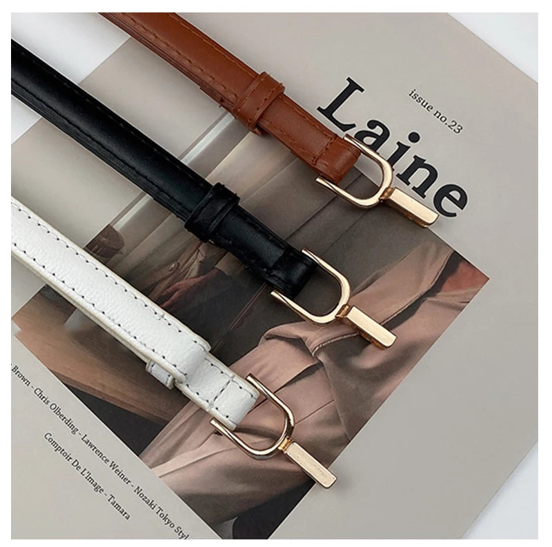 Fashionable Skinny PU Leather Alloy Buckle Custom Brand Design Thin Skinny Faux Leather Belt For Jeans Dress