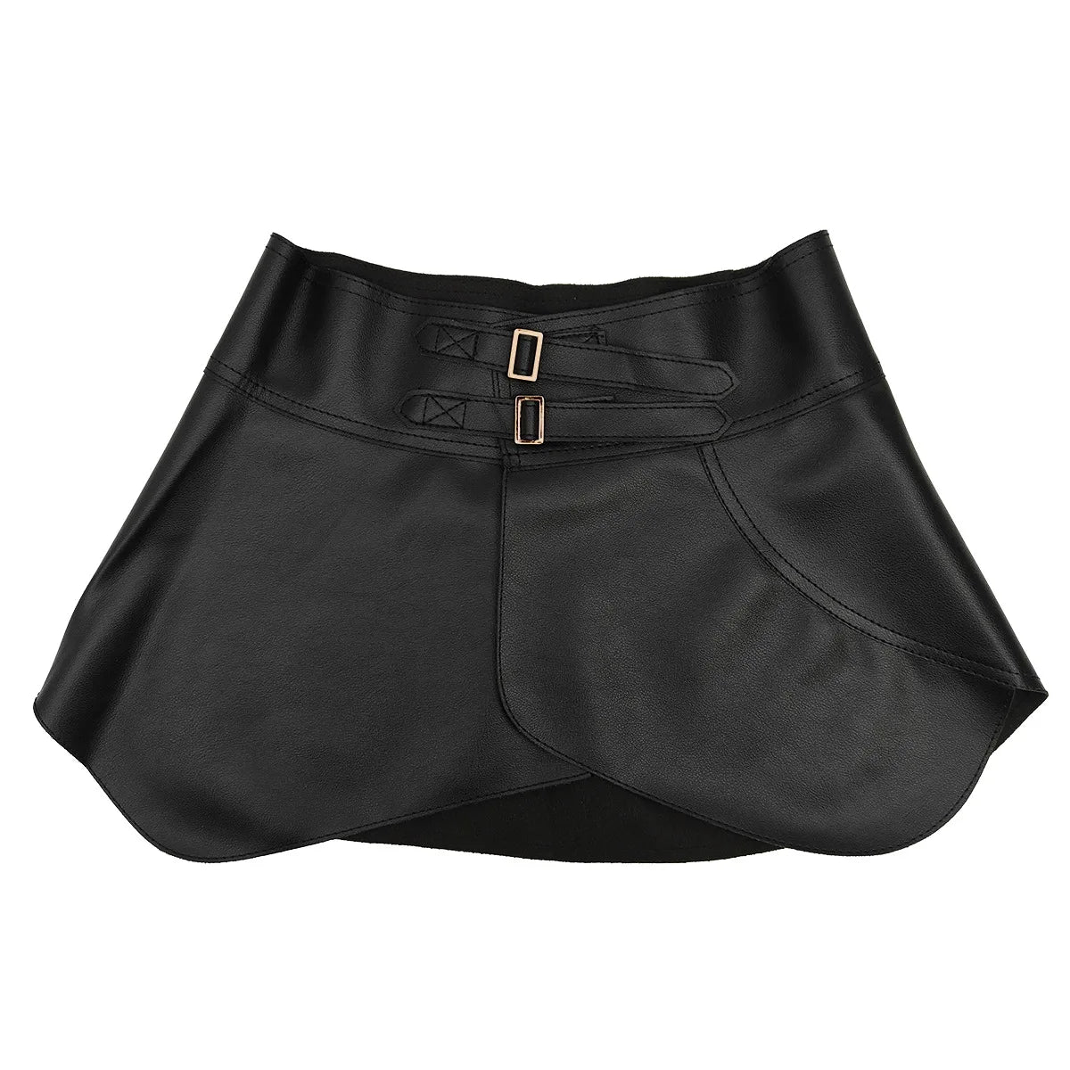 Leather Skirt - Exaggerated Ultra-Wide Belt - Leather | KIMLUD