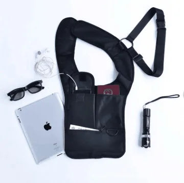 Polyester Anti-Theft Shoulder Bag Double-Bag Design — Black | KIMLUD