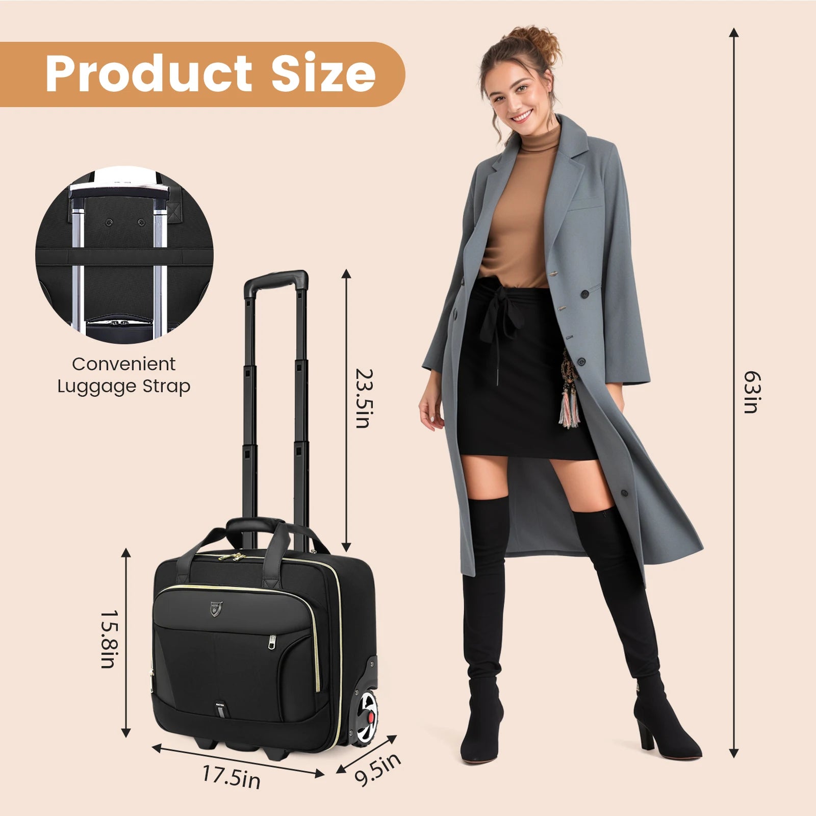 18 Inch Rolling Briefcase Large Capacity Laptop Case Briefcase Wheeled Luggage Bag Suitable For Business Travel Work Waterproof