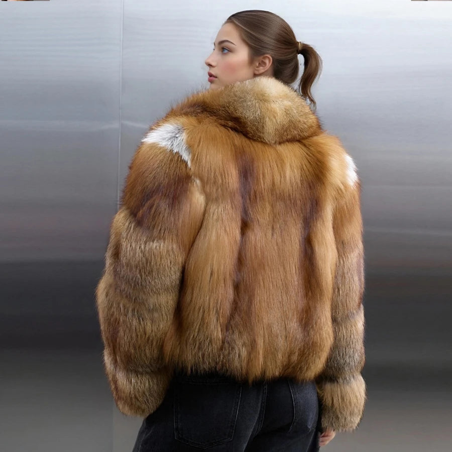 Fox Fur Jacket – Cropped Silhouette – Fox Fur – Red | KIMLUD