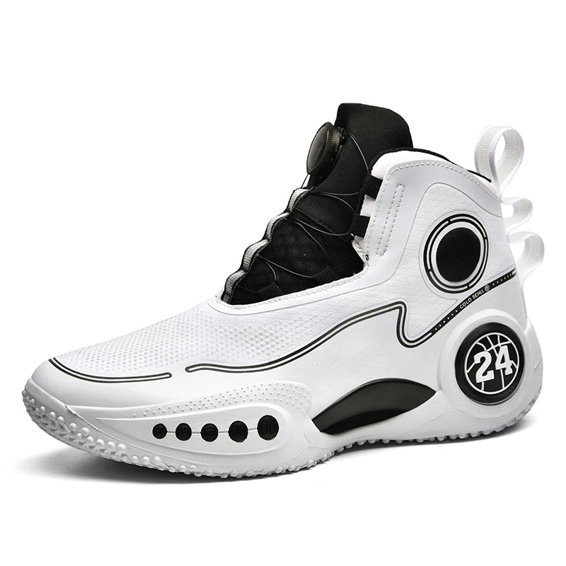 Rotary button shock-absorbing anti-slip wear-resistant sports shoes youth sports students high top basketball shoes male