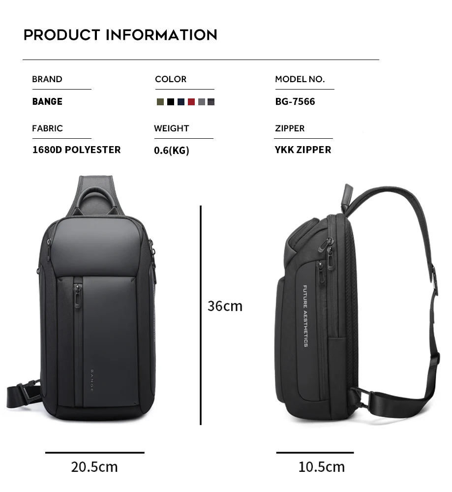 KIMLUD, BANGE Brand Design Oxford Trendy Waterproof Materials Men Chest Bag with Large Capacity Fashion Multi-Pockets Slim bag for male, KIMLUD Womens Clothes