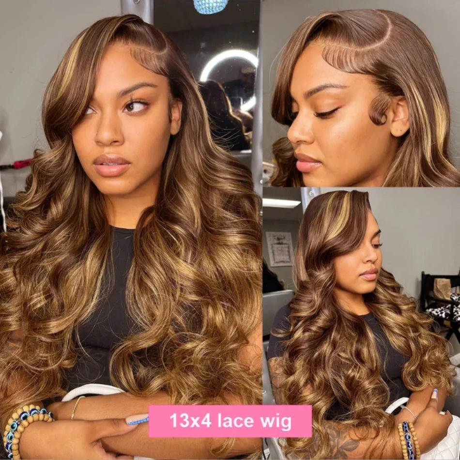 Remy Lace Frontal Wig Body Wave 13x6 — Chestnut Brown Caramel Balayage | KIMLUD