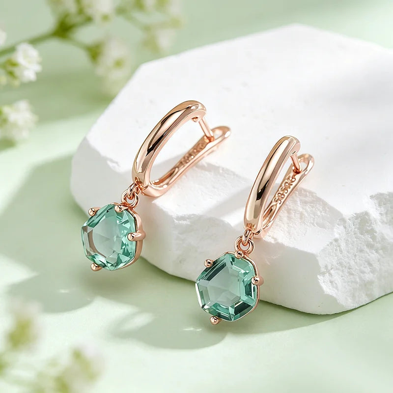 Drop Earrings – Green Stone Bride – Antique Gold | KIMLUD