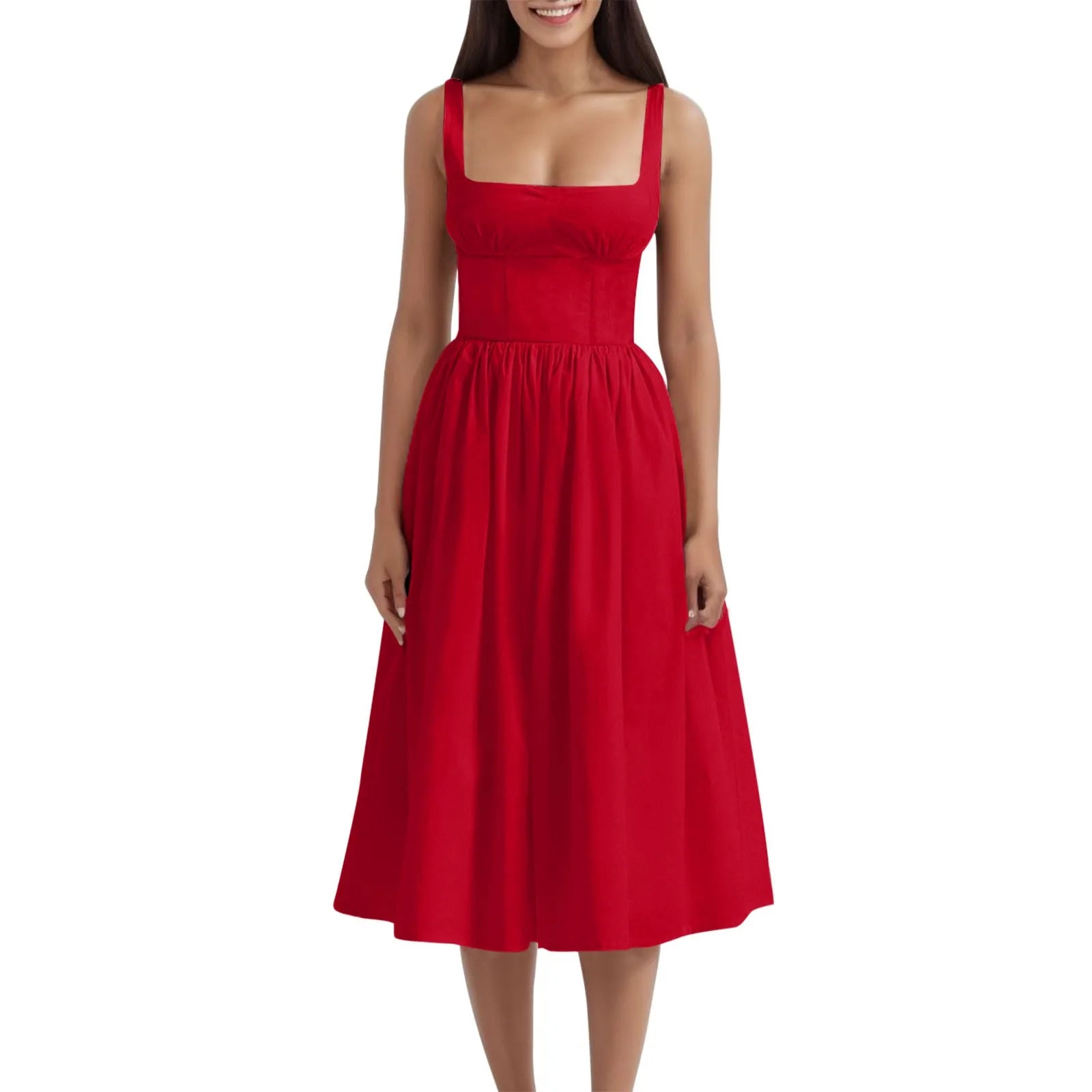 Elegant Square Collar Summer Dresses for Women Sexy Spaghetti Strap Holiday Beach Sundress Corset Bandage Party Long Dress Robe