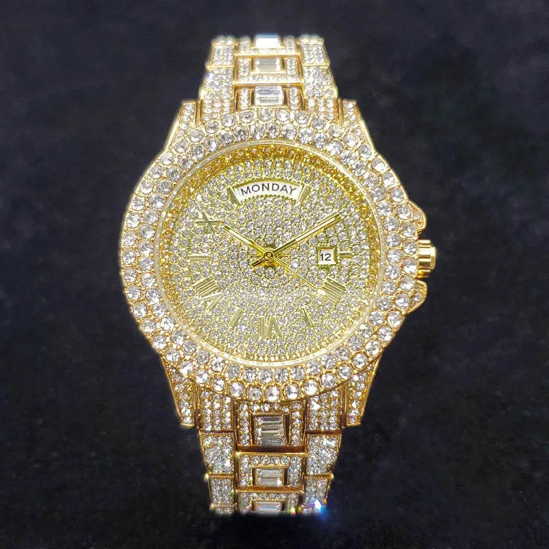 Stainless Steel Diamond Luxury Watch — Gold | KIMLUD