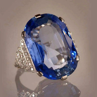 KIMLUD, CAOSHI Luxury Blue Crystal Stone Rings with Tiny Flower Cubic Zirconia Pretty Women's Jewelry Elegant Engagement Accessories, KIMLUD Womens Clothes