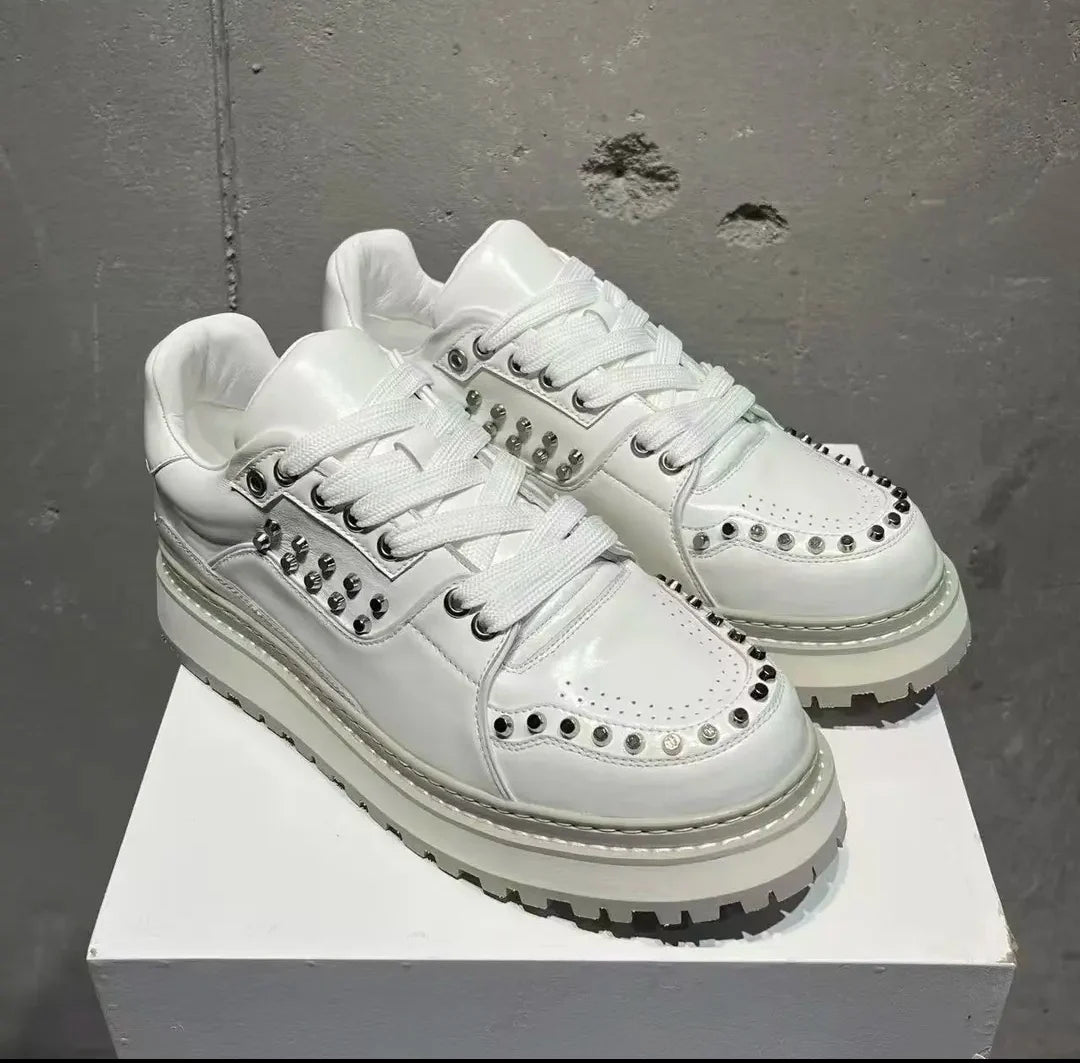 Men's Sneakers – Height Increasing – Leather – White | KIMLUD