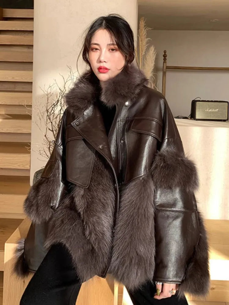 Vintage Thick Fashion Warm Coat Fur Coat Women's 2023 Winter New Korean Fashion Imitation Fox Fur Padded Coat Street Outwears