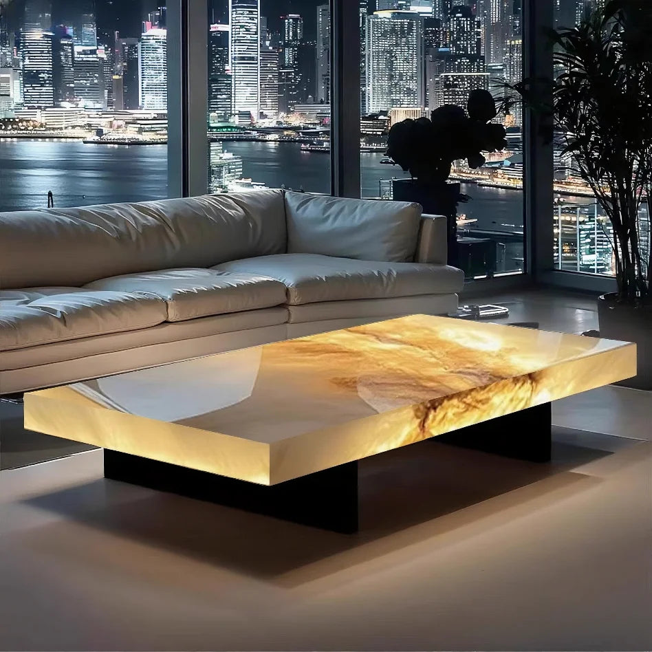 High-end light luxury square jade coffee table living room modern design large flat luxury stone coffee table