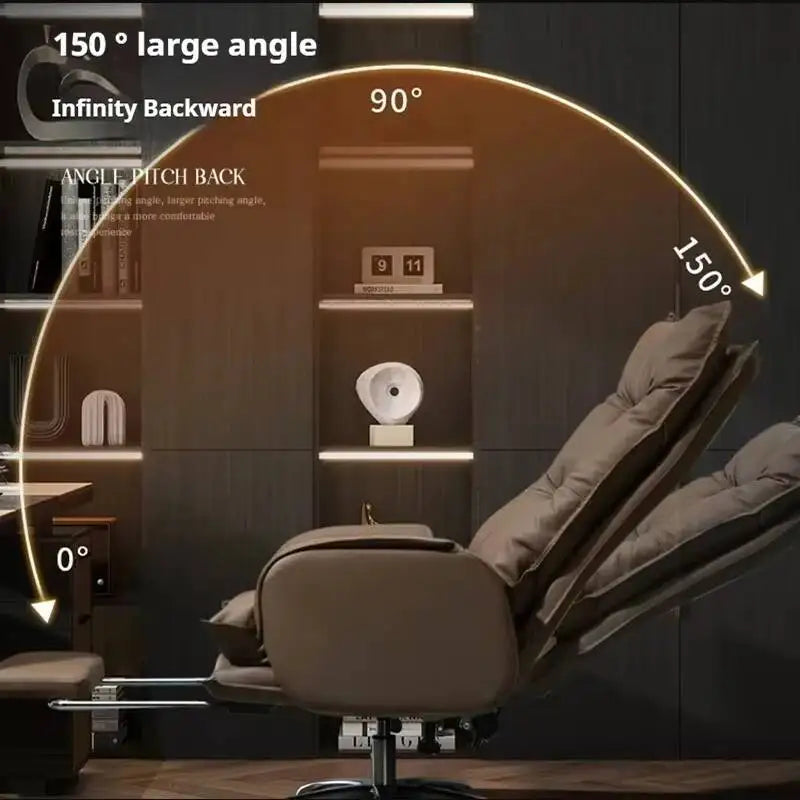 Leather Ergonomic Office Chair With Recline — Brown | KIMLUD