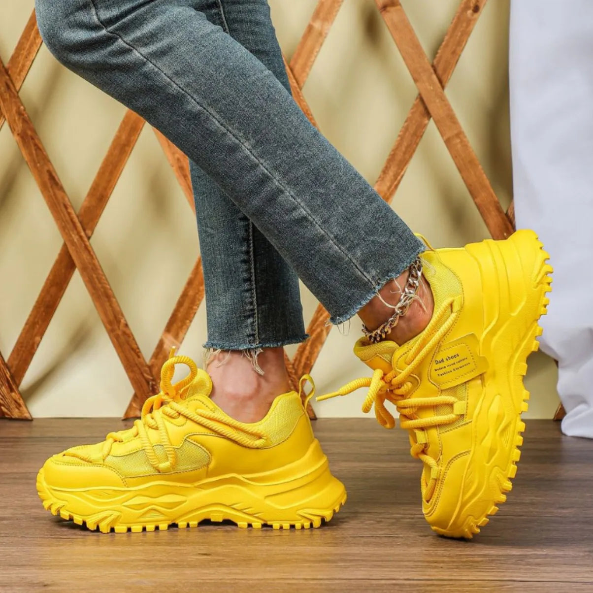 Platform Air Mesh Sneakers With Thick Sole — Yellow | KIMLUD