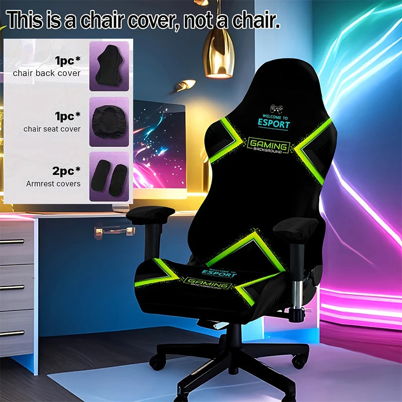 One-Piece Stretch Gaming Chair Cover Brilliant Green Light Chair Cover High Elasticity for Office Gaming Chairs Home Decoration
