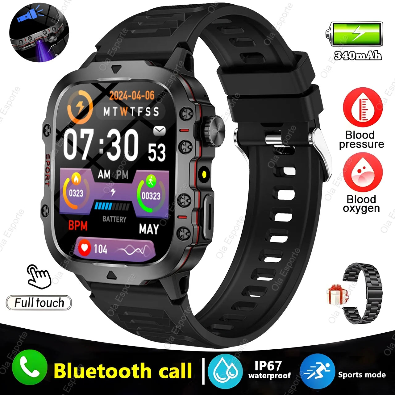 Rugged Military Fitness Smart Watch Men For Android IOS IP67 Waterproof Health Monitor Sport Ai Voice Calling Smartwatch Outdoor