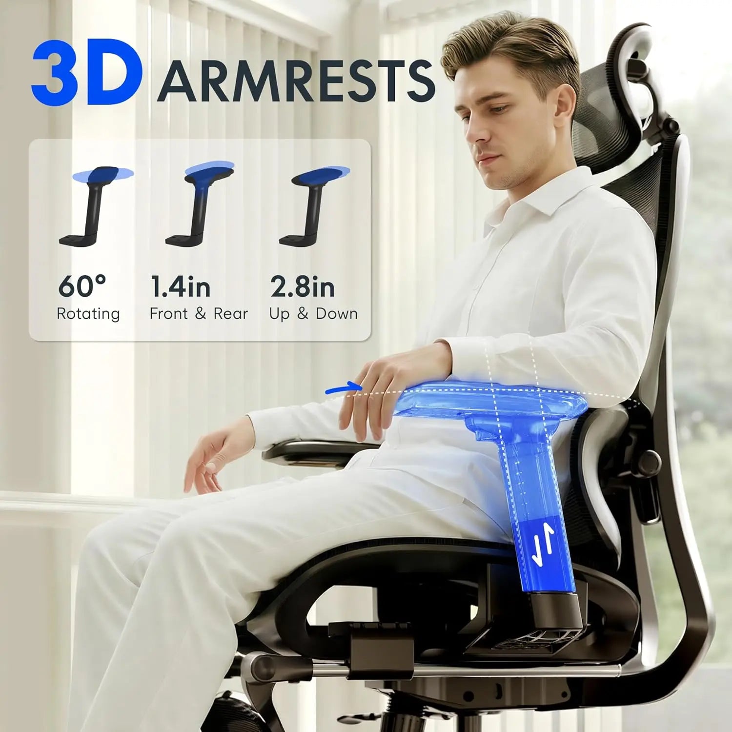 Mesh Ergonomic Office Chair With Footrest And 3D Armrests — Black | KIMLUD