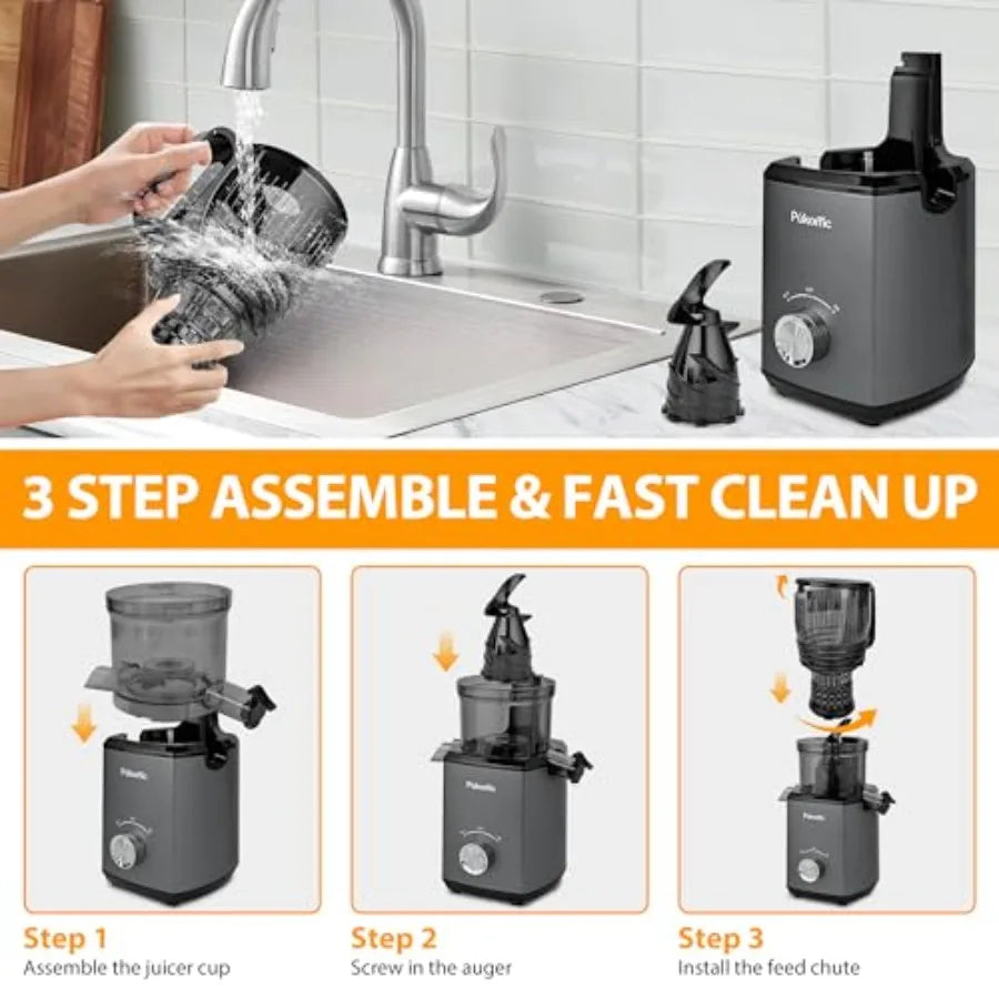 Cold Press Juicer with 5.8 Wide Feed Chute for Efficient Extraction of Whole Vegetables and Fruits 300W Slow Masticating Juicer