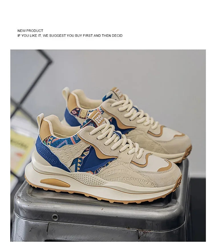 New Summer Men's Thick Bottom Heightening Dad Shoes Anti-slip Wear-resistant Sports Board Shoes Fashionable Casual Trendy Shoes