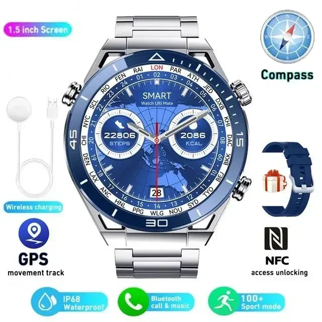 2025 New Bluetooth Call Smart Watch Men For Huawei AMOLED HD Large Screen Heart Rate NFC IP68 Waterproof GPS Sports Smart Watch