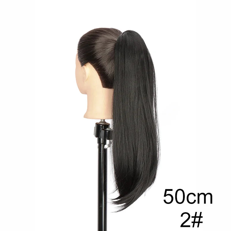 Clip-In Ponytail Extension – 40/50cm Length – High Temperature Fiber – Black Brown | KIMLUD
