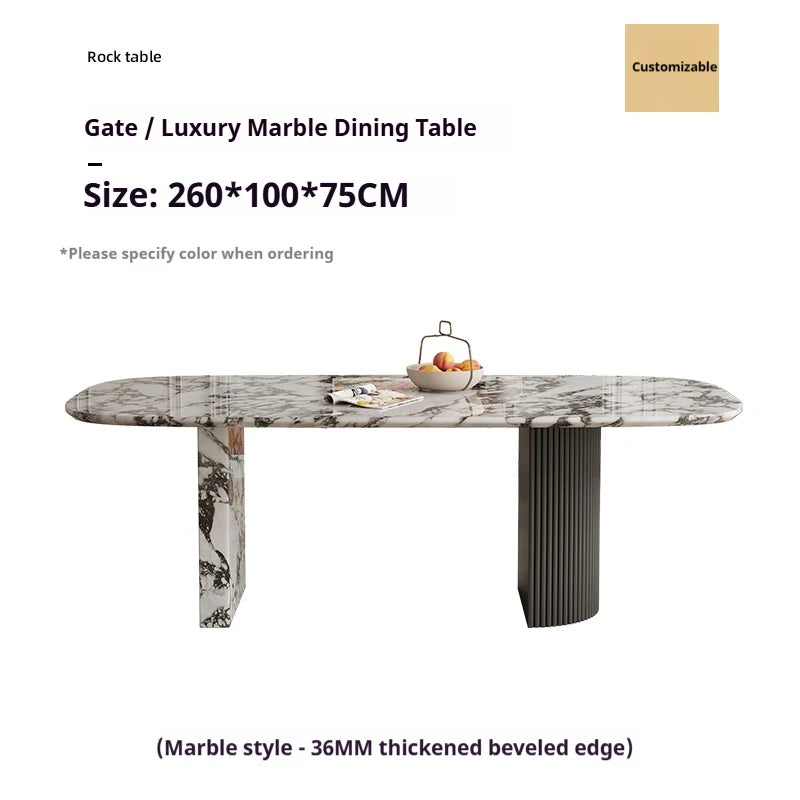 Luxury French Rectangle Marble Table, Cream Aesthetic Designer Villa Furniture, Trendy Natural Stone Dining Table