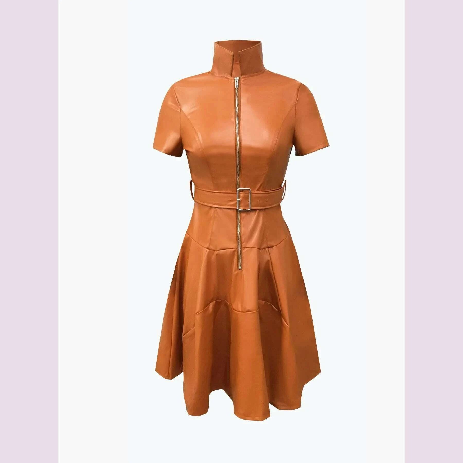 womens-shirt-collar-midi-dress-elegant-summer-zipper-short-sleeve-pu-leather-skinny-belted-lapel-fashion-midi-dress-2025kimlud-womens-fashion-34624882