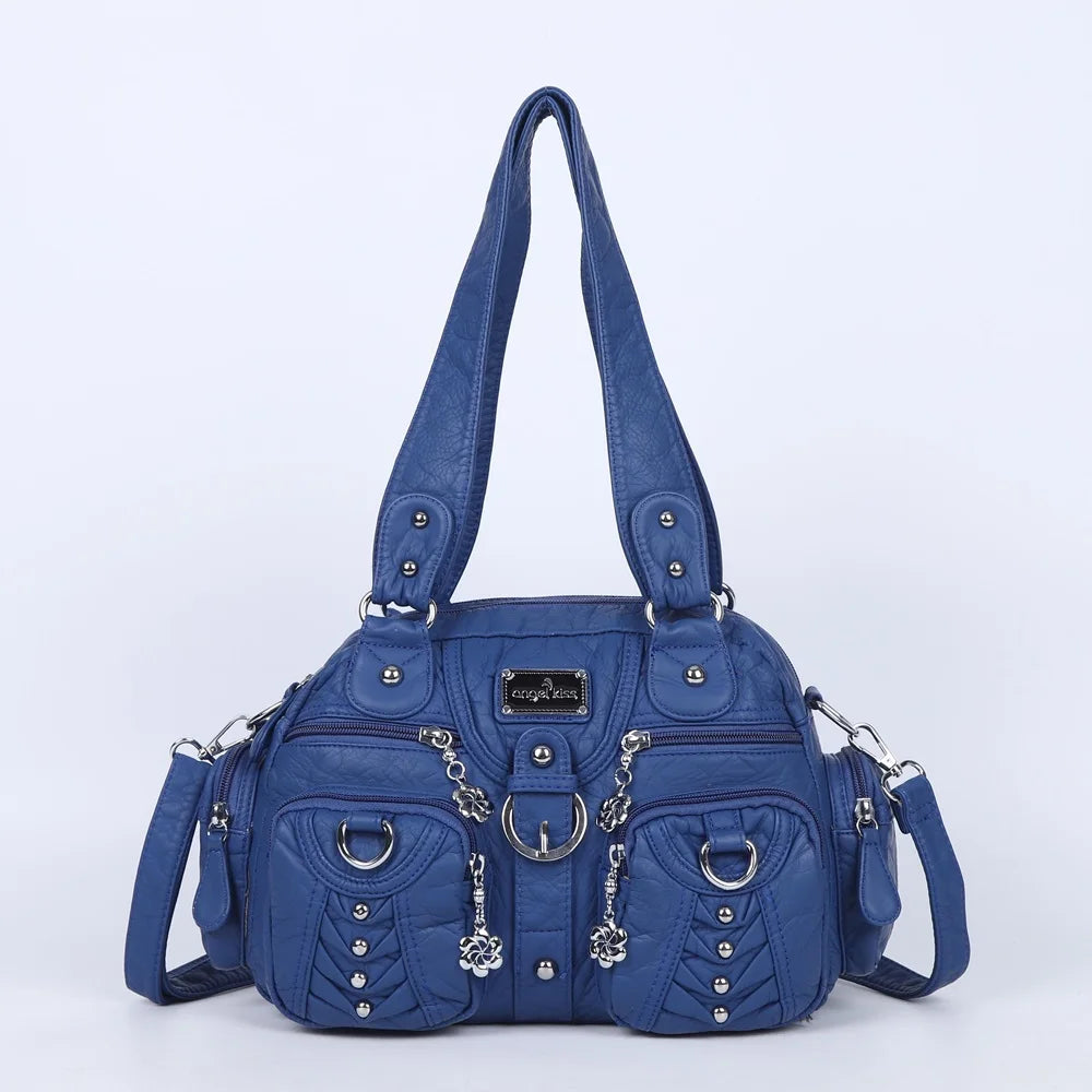 PU Satchel Top-Handle Dumpling Bag — Black | KIMLUD