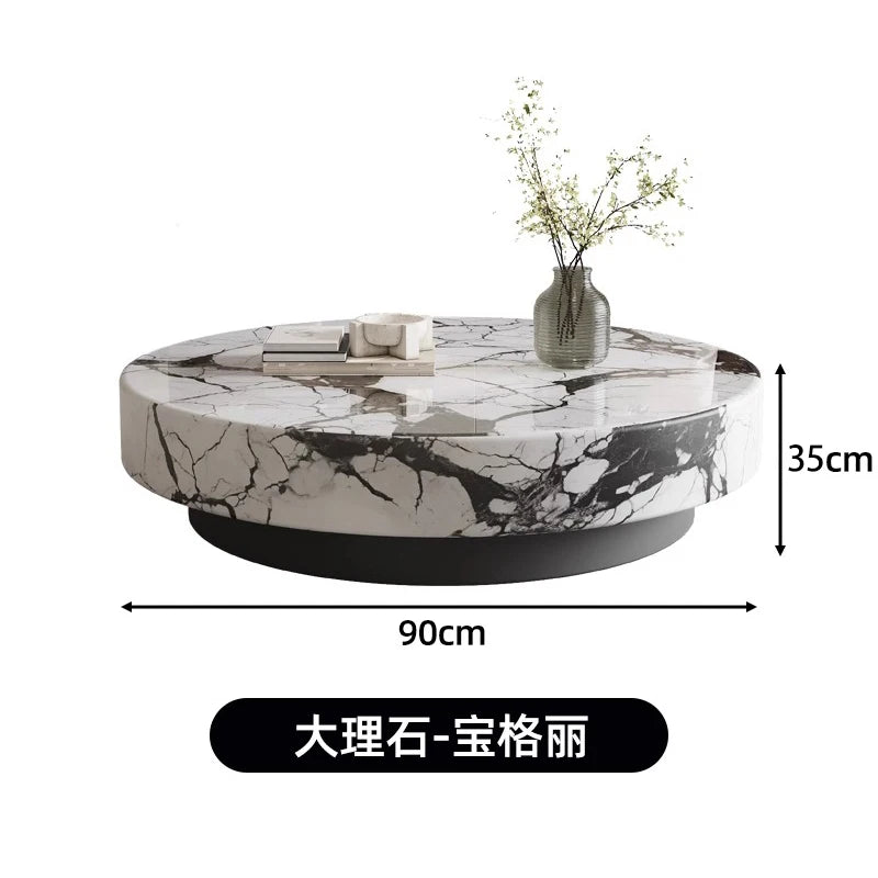 Marble Nordic Minimalist Coffee Table Round Marble Top — White | KIMLUD