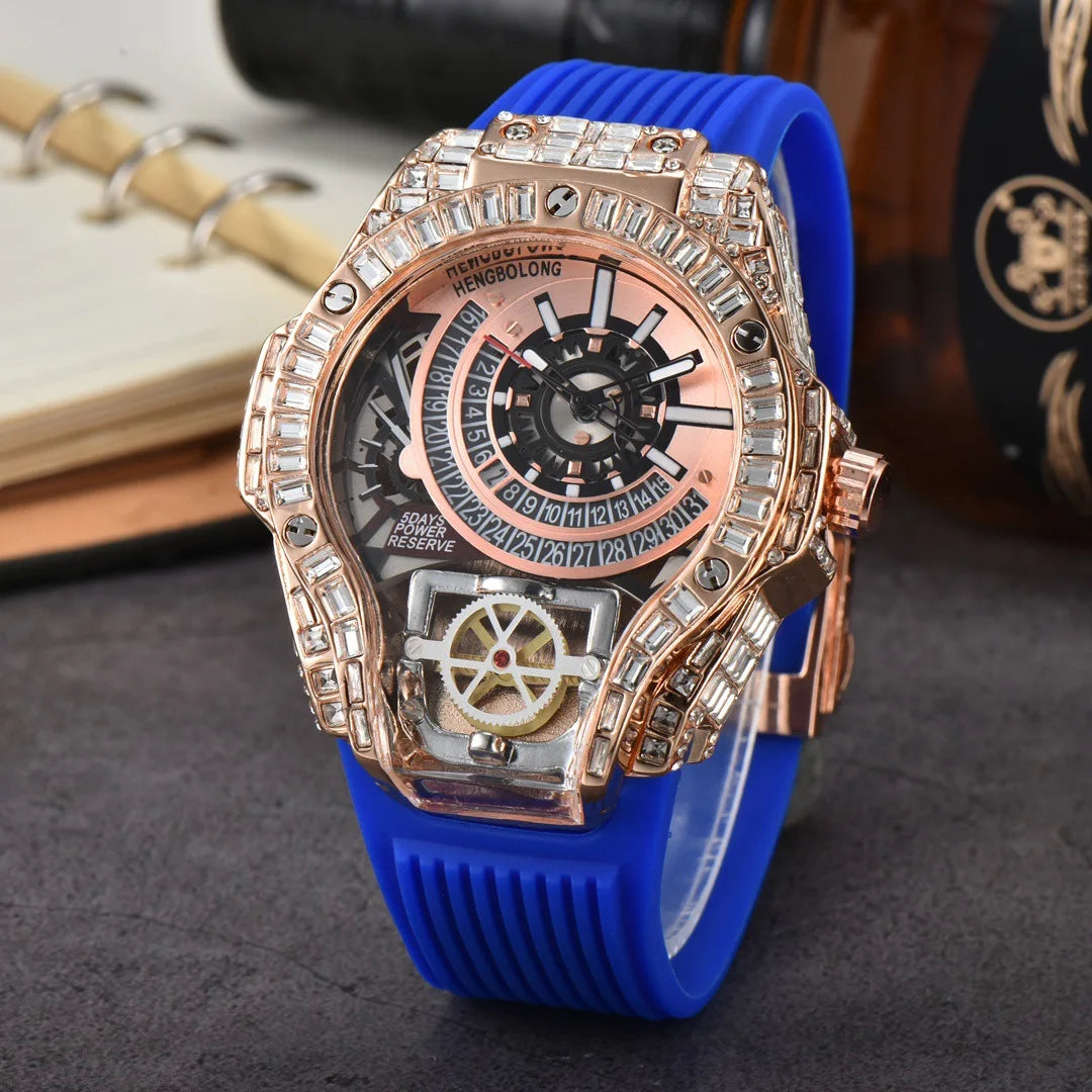 Luxury Diamond Case Mens Quartz Watches — Black | KIMLUD