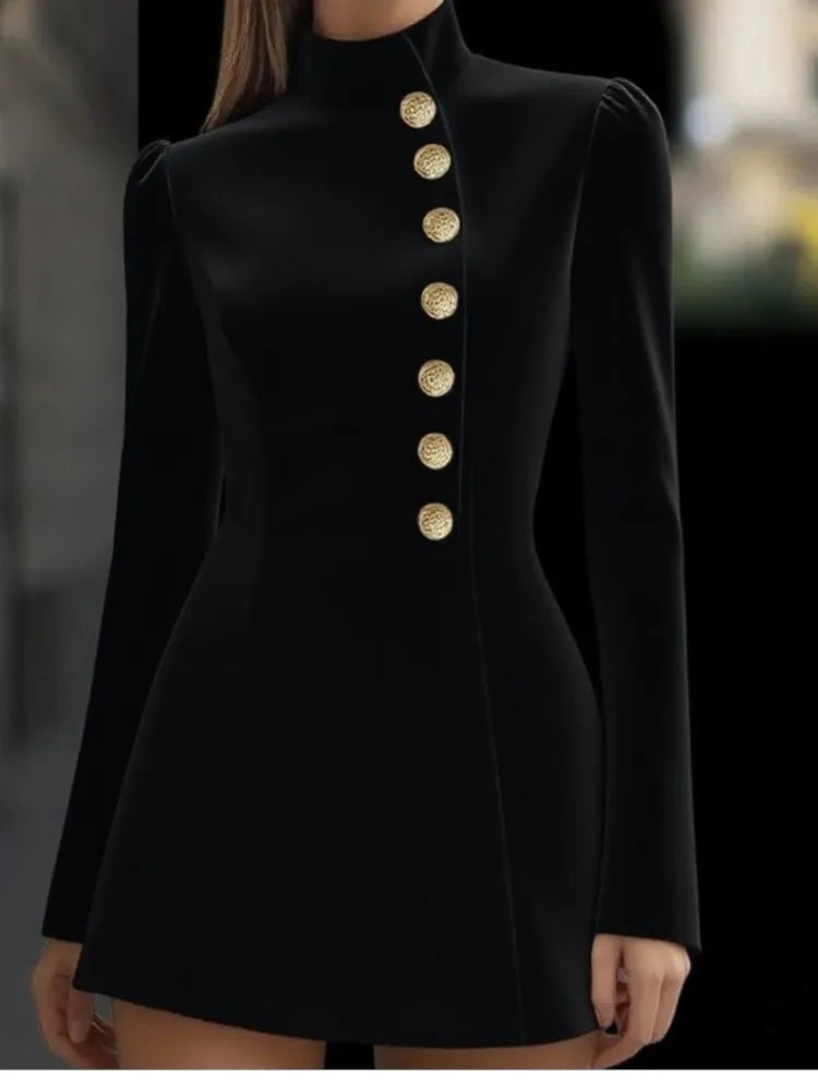 Spring Women's Elegant Stand Blazer Dress Fashion Single-breasted Solid Mini Dress Casual Long Sleeve Slim Party A-line Dresses