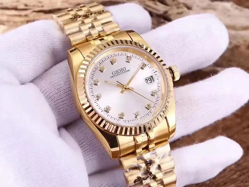 Two-Tone Stainless Steel Watch Diamond Hour Markers — Silver and Gold | KIMLUD