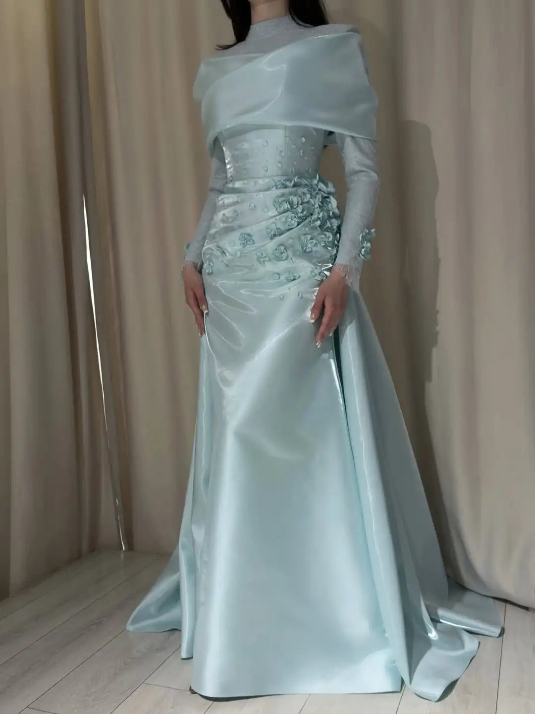 Mermaid Evening Dress – Floral Bead Decoration – Satin Lace – Not Specified | KIMLUD