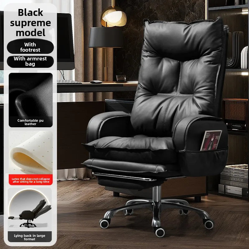 Genuine Leather Executive Chair Reclining Ergonomic Height-Adjustable — Chocolate Brown | KIMLUD