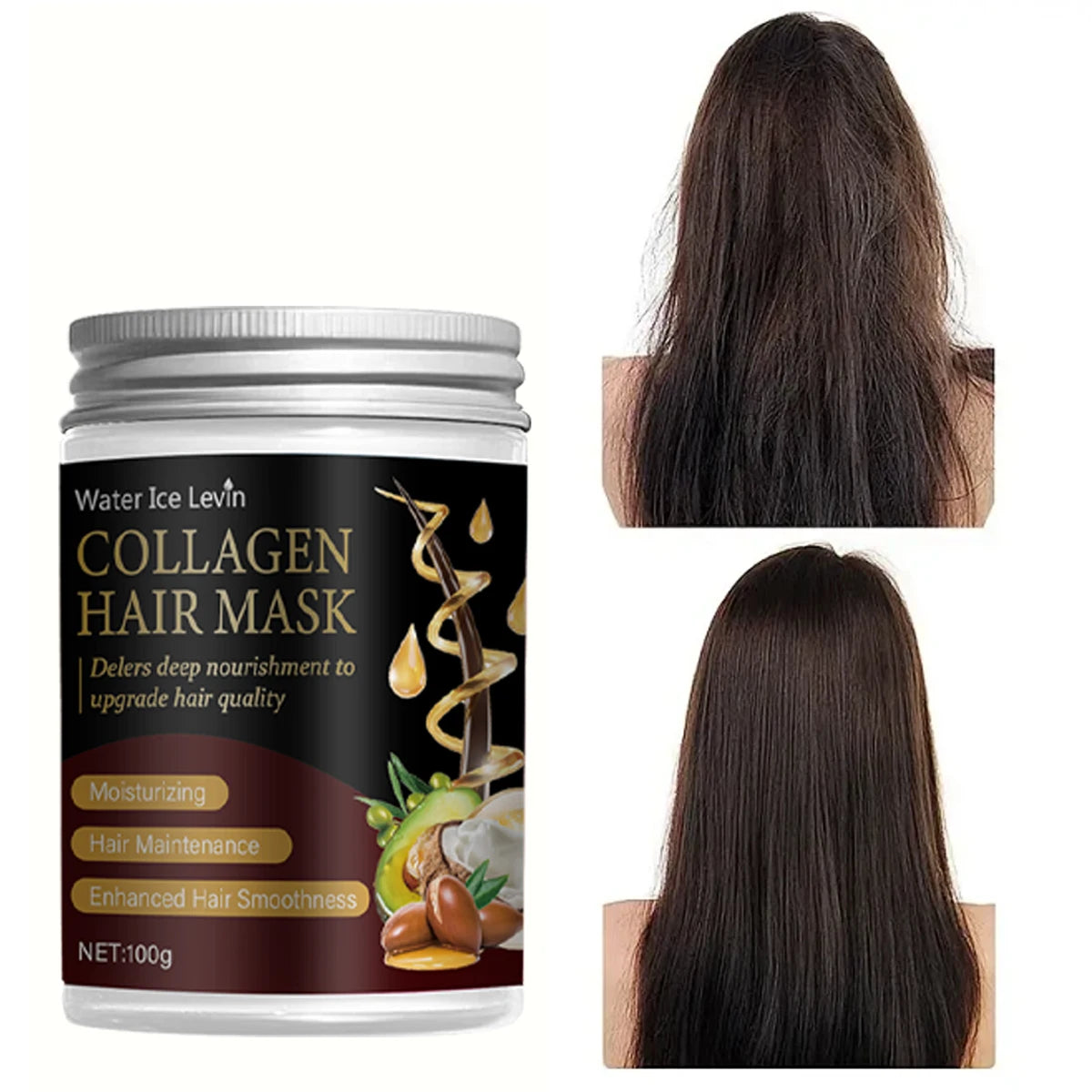 Collagen-Infused Hair Mask With Argan And Coconut Oil For Deep Nourishment And Smoothness — Ebony Black | KIMLUD