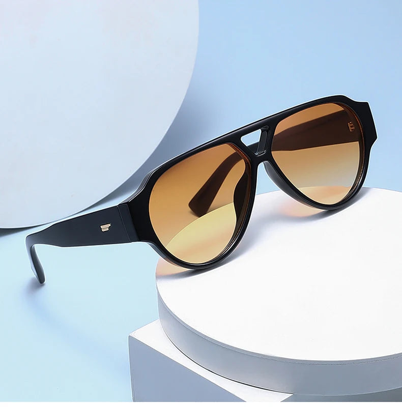 Oversized Pilot Sunglasses Double Bridges — Red And Green | KIMLUD