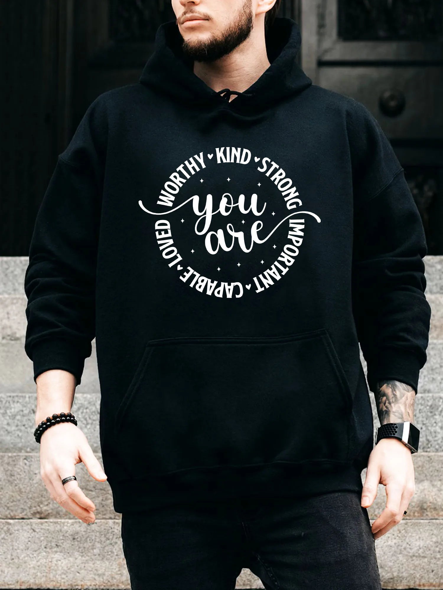 Knit Heavyweight Hoodie With Drawstrings — Black | KIMLUD
