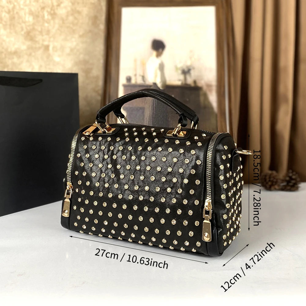 Crossbody Handbag – Diamond Studded Punk Style – PU | KIMLUD
