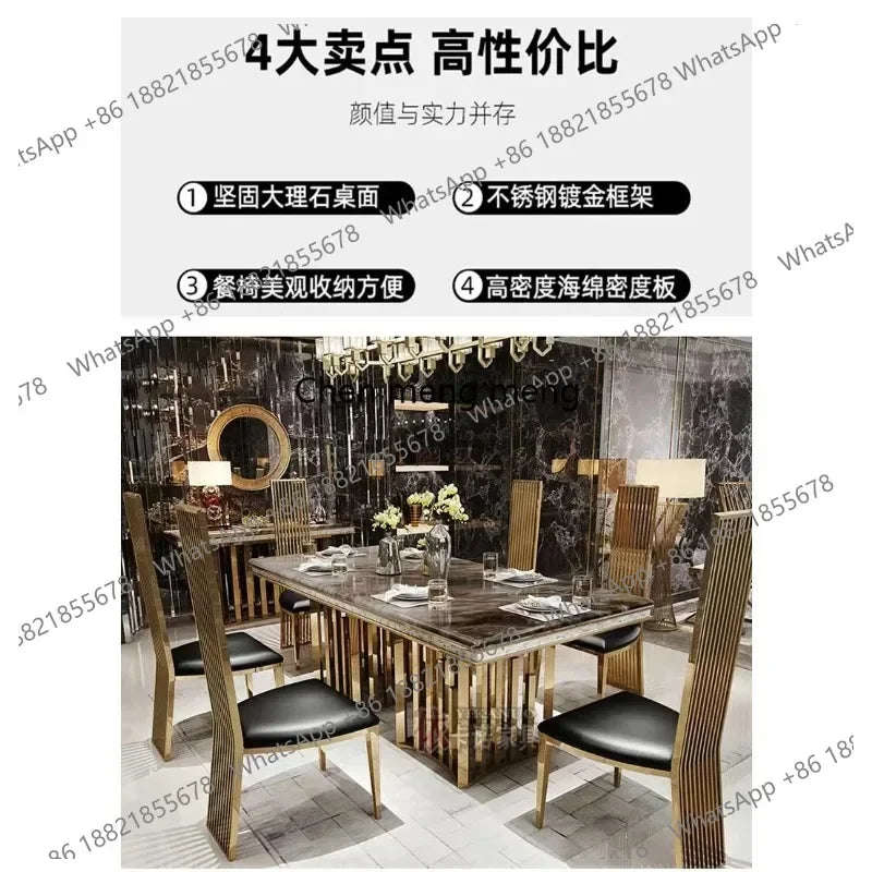 Marble Gold-Frame Rectangular Dining Table — White | KIMLUD