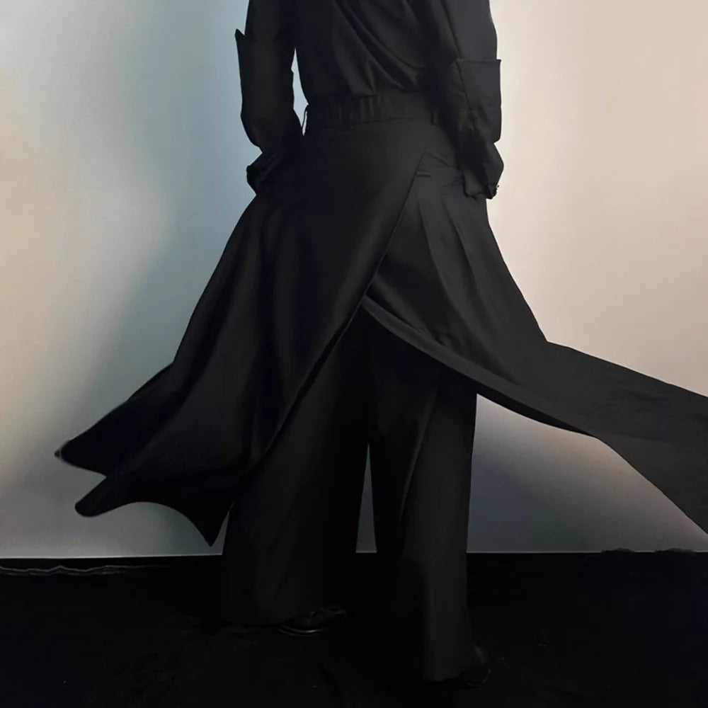 Gothic Culottes Overlap Y2K Double Layer Dark Culottes Pleated Wide Leg Niche Design Casual Pants Skirt Unisex Men's Clothing