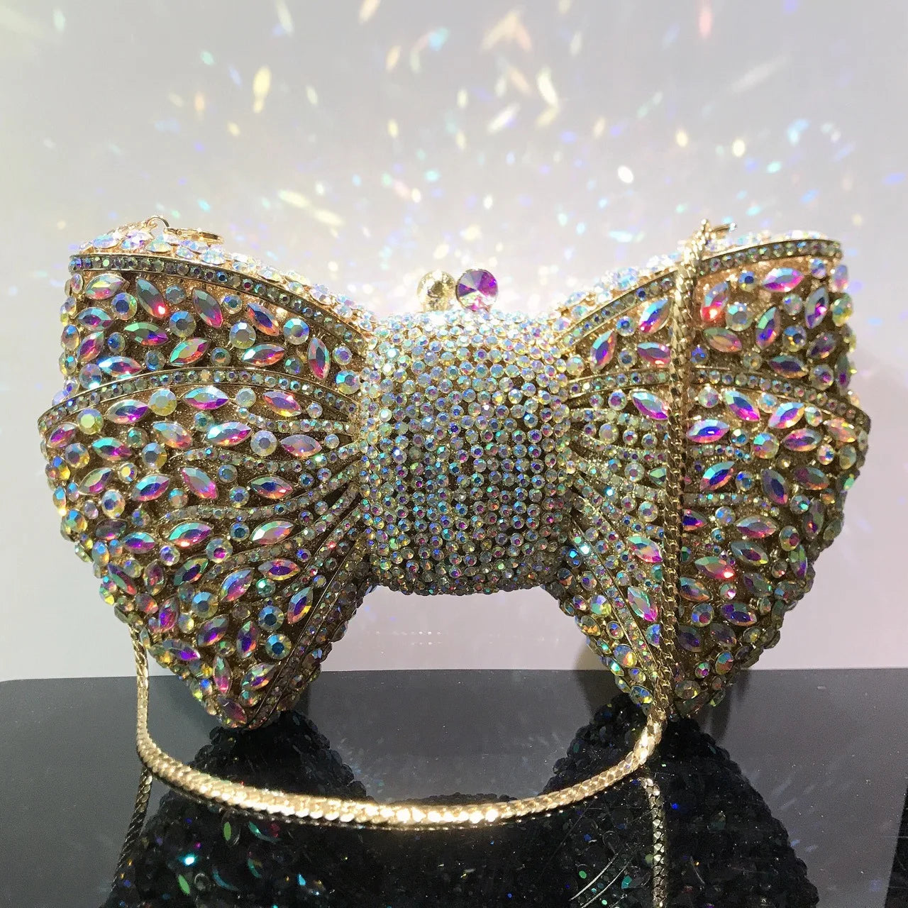 Crystal Rhinestone Bowtie Clutch Evening — Gold | KIMLUD