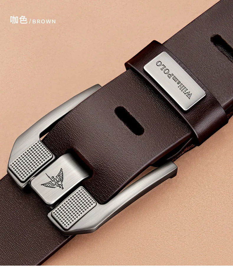 Cowhide Leather Belt With Needle Buckle — Dark Brown | KIMLUD