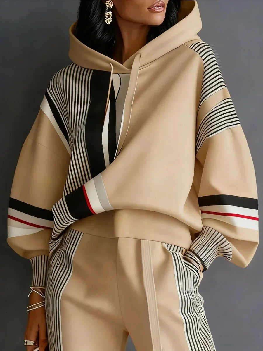 Two-Piece Sweatshirt and Pants Set American Stripe — Black | KIMLUD