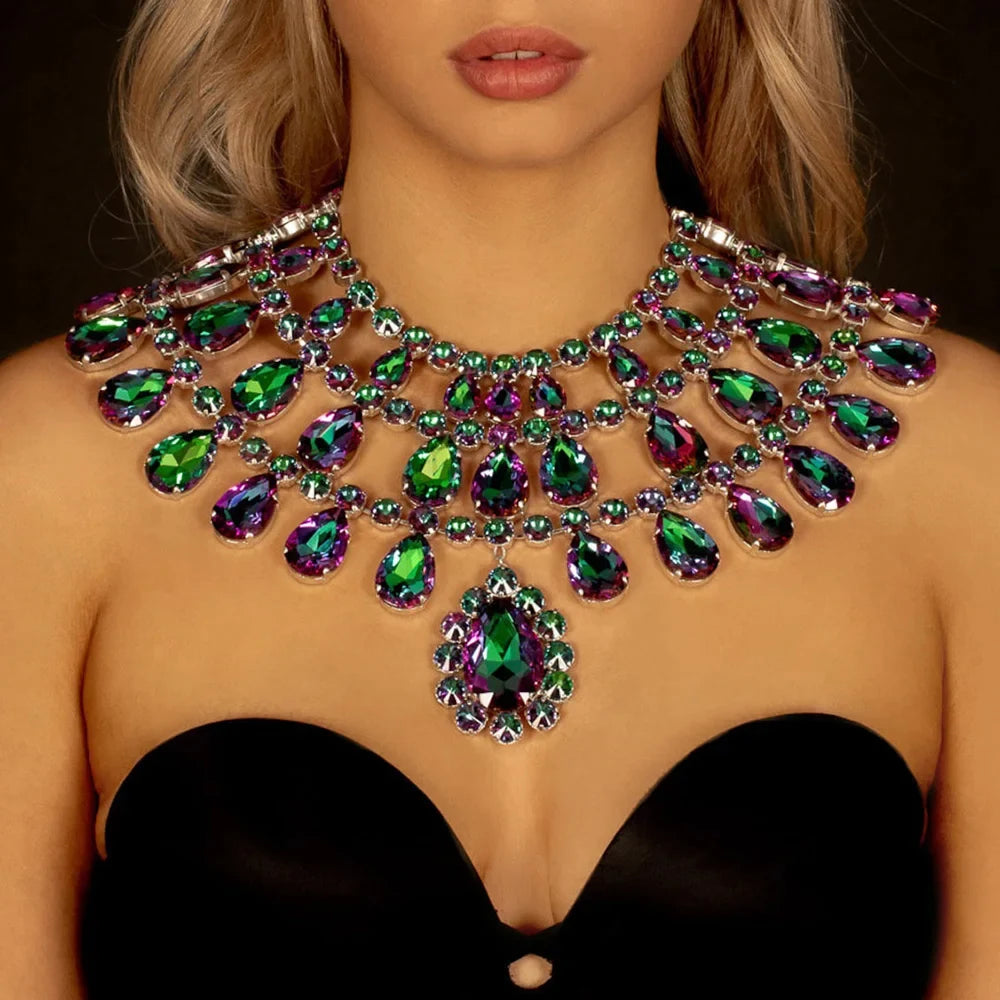 Exaggarete Multilayer Necklace Choker Wedding Decoration Gift 2025 Dramatic Water Drop Crystal Chunky Choker for Bridal Austrian