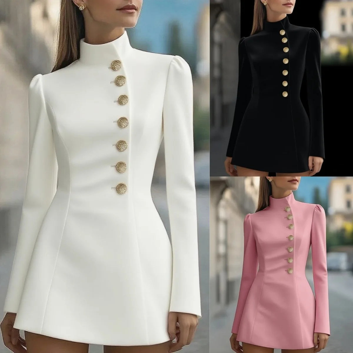 Blazer-Style Mini Dress Single-Breasted Long Sleeve — Black | KIMLUD