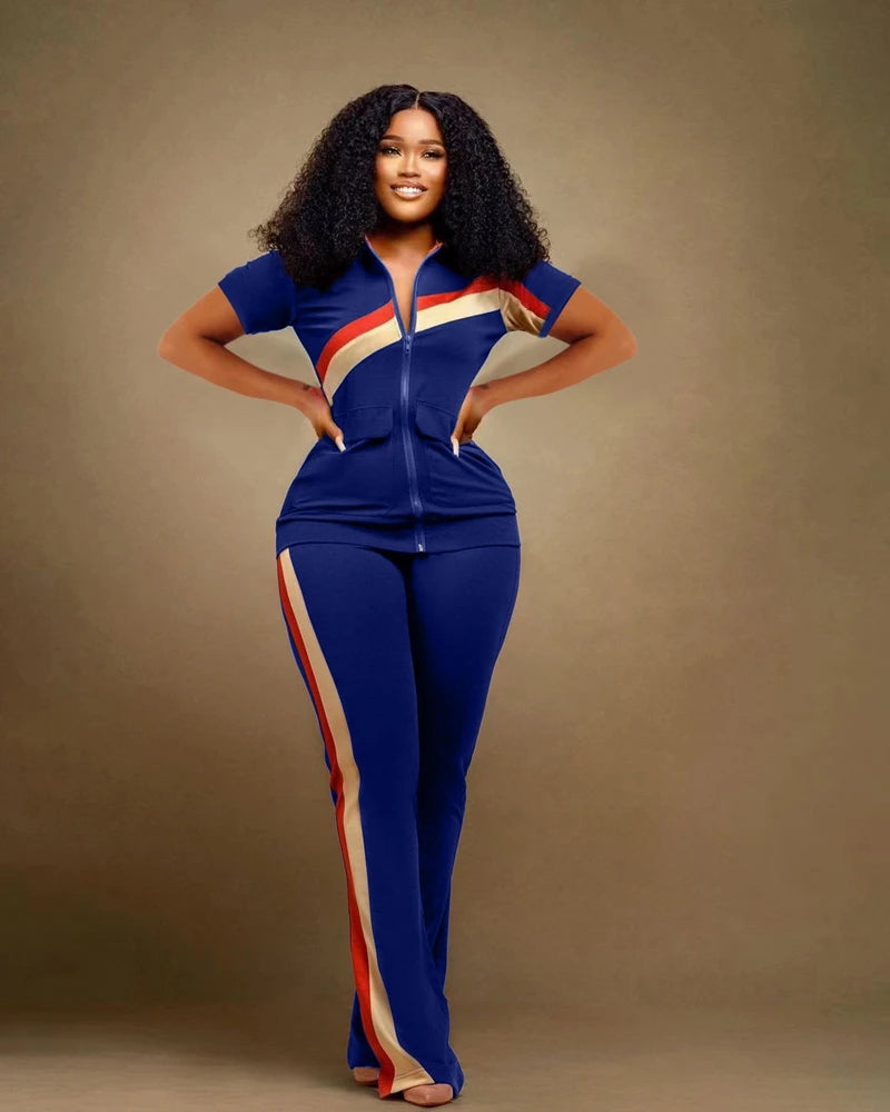 Elastane-Polyester Patchwork Tracksuit Set Jacket and Pant — Deep Purple | KIMLUD